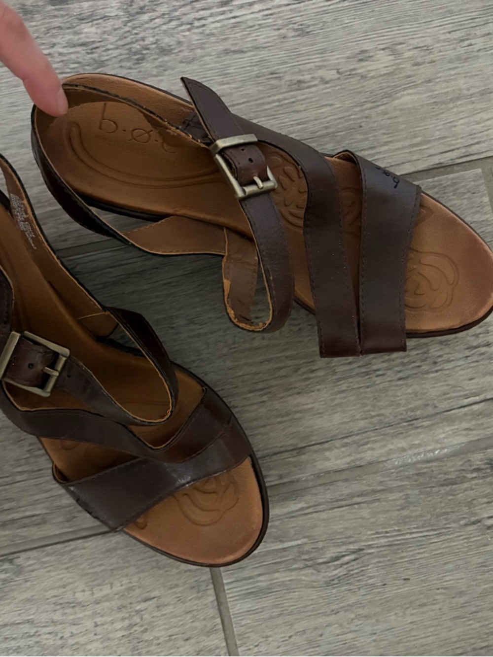 Women's Brown Leather Wedge Sandals with Buckle